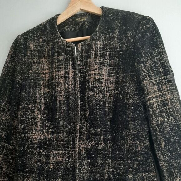PORTFOLIO LOUBEN Wool Blend Tapestry Fabric Textured Full-zip Blazer Jacket Sz 6 - Picture 4 of 14